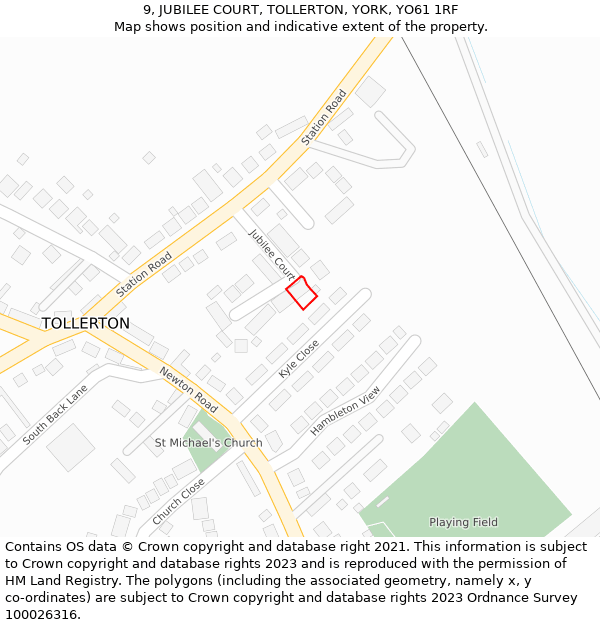 9, JUBILEE COURT, TOLLERTON, YORK, YO61 1RF: Location map and indicative extent of plot