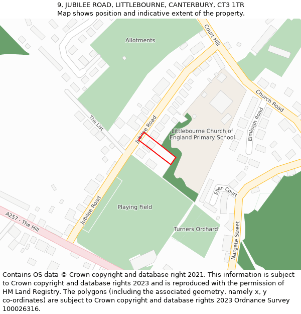 9, JUBILEE ROAD, LITTLEBOURNE, CANTERBURY, CT3 1TR: Location map and indicative extent of plot