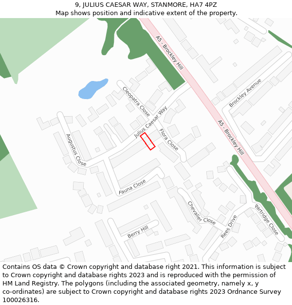 9, JULIUS CAESAR WAY, STANMORE, HA7 4PZ: Location map and indicative extent of plot