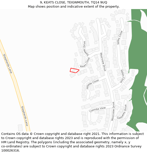 9, KEATS CLOSE, TEIGNMOUTH, TQ14 9UQ: Location map and indicative extent of plot