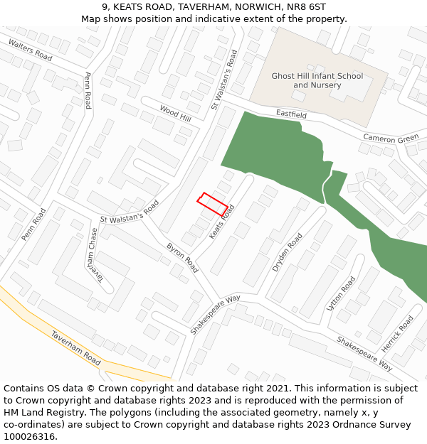 9, KEATS ROAD, TAVERHAM, NORWICH, NR8 6ST: Location map and indicative extent of plot
