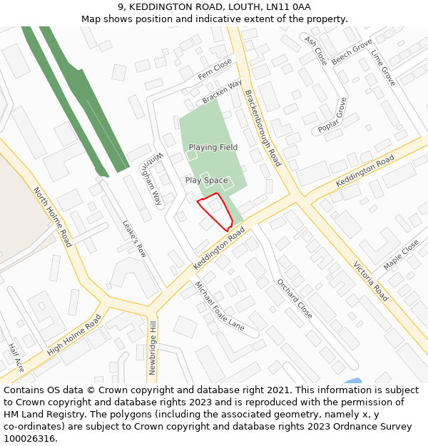 9, KEDDINGTON ROAD, LOUTH, LN11 0AA: Location map and indicative extent of plot