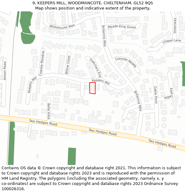 9, KEEPERS MILL, WOODMANCOTE, CHELTENHAM, GL52 9QS: Location map and indicative extent of plot