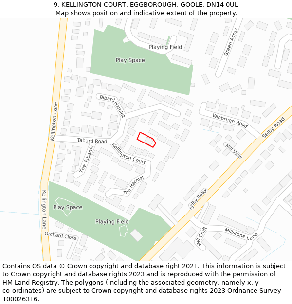 9, KELLINGTON COURT, EGGBOROUGH, GOOLE, DN14 0UL: Location map and indicative extent of plot