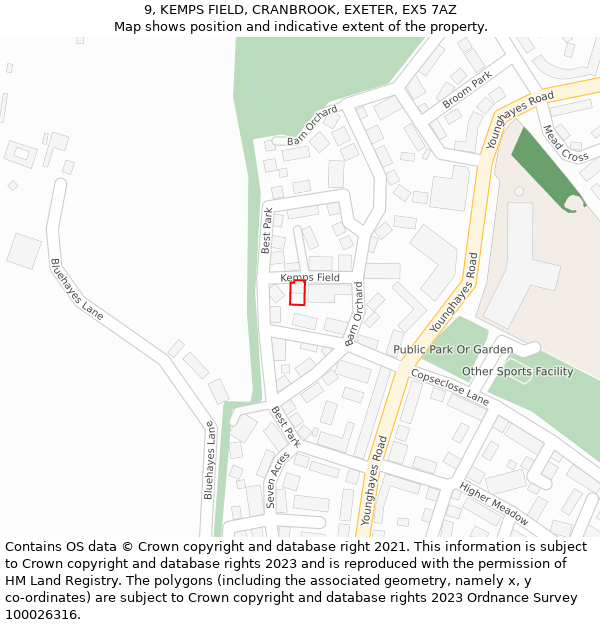 9, KEMPS FIELD, CRANBROOK, EXETER, EX5 7AZ: Location map and indicative extent of plot