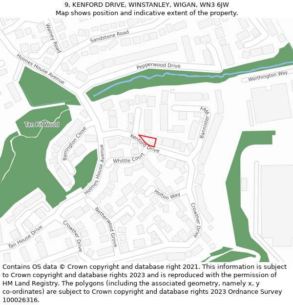 9, KENFORD DRIVE, WINSTANLEY, WIGAN, WN3 6JW: Location map and indicative extent of plot