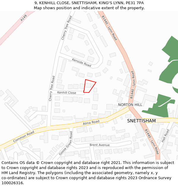 9, KENHILL CLOSE, SNETTISHAM, KING'S LYNN, PE31 7PA: Location map and indicative extent of plot