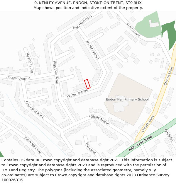 9, KENLEY AVENUE, ENDON, STOKE-ON-TRENT, ST9 9HX: Location map and indicative extent of plot