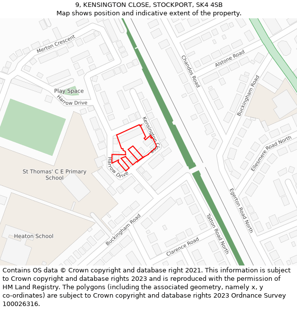 9, KENSINGTON CLOSE, STOCKPORT, SK4 4SB: Location map and indicative extent of plot