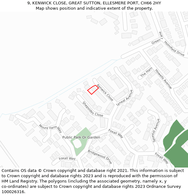 9, KENWICK CLOSE, GREAT SUTTON, ELLESMERE PORT, CH66 2HY: Location map and indicative extent of plot