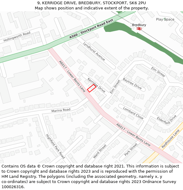 9, KERRIDGE DRIVE, BREDBURY, STOCKPORT, SK6 2PU: Location map and indicative extent of plot