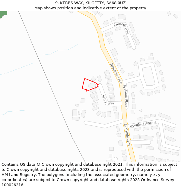 9, KERRS WAY, KILGETTY, SA68 0UZ: Location map and indicative extent of plot