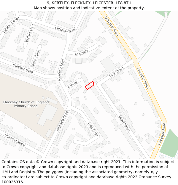 9, KERTLEY, FLECKNEY, LEICESTER, LE8 8TH: Location map and indicative extent of plot