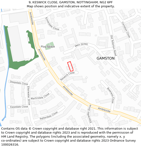 9, KESWICK CLOSE, GAMSTON, NOTTINGHAM, NG2 6PF: Location map and indicative extent of plot