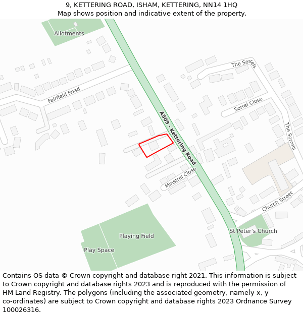 9, KETTERING ROAD, ISHAM, KETTERING, NN14 1HQ: Location map and indicative extent of plot