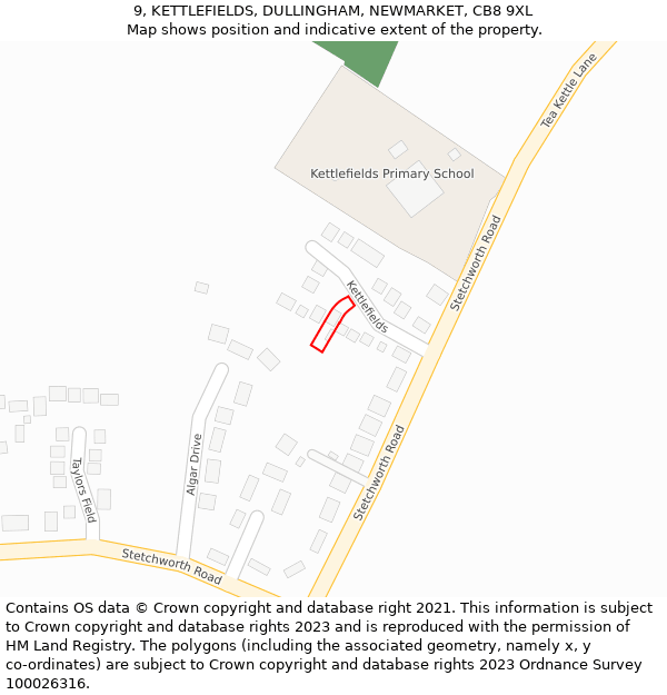 9, KETTLEFIELDS, DULLINGHAM, NEWMARKET, CB8 9XL: Location map and indicative extent of plot