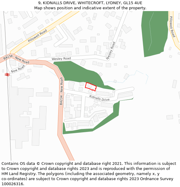 9, KIDNALLS DRIVE, WHITECROFT, LYDNEY, GL15 4UE: Location map and indicative extent of plot