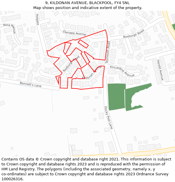 9, KILDONAN AVENUE, BLACKPOOL, FY4 5NL: Location map and indicative extent of plot