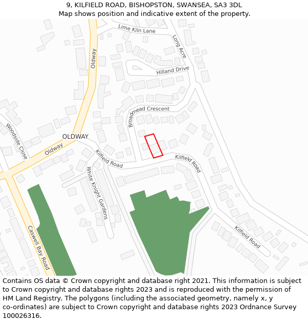 9, KILFIELD ROAD, BISHOPSTON, SWANSEA, SA3 3DL: Location map and indicative extent of plot