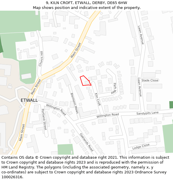 9, KILN CROFT, ETWALL, DERBY, DE65 6HW: Location map and indicative extent of plot