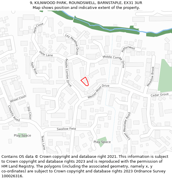 9, KILNWOOD PARK, ROUNDSWELL, BARNSTAPLE, EX31 3UR: Location map and indicative extent of plot