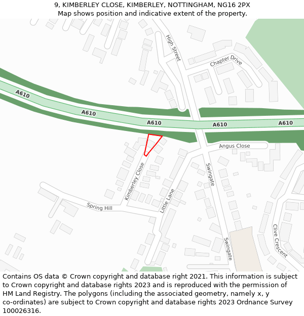 9, KIMBERLEY CLOSE, KIMBERLEY, NOTTINGHAM, NG16 2PX: Location map and indicative extent of plot