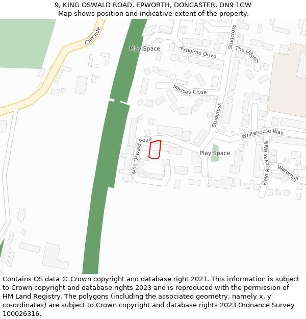 9, KING OSWALD ROAD, EPWORTH, DONCASTER, DN9 1GW: Location map and indicative extent of plot