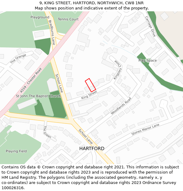 9, KING STREET, HARTFORD, NORTHWICH, CW8 1NR: Location map and indicative extent of plot