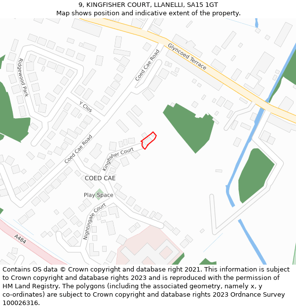 9, KINGFISHER COURT, LLANELLI, SA15 1GT: Location map and indicative extent of plot