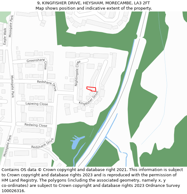 9, KINGFISHER DRIVE, HEYSHAM, MORECAMBE, LA3 2FT: Location map and indicative extent of plot