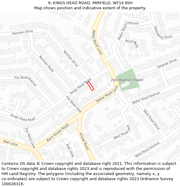 9, KINGS HEAD ROAD, MIRFIELD, WF14 9SH: Location map and indicative extent of plot