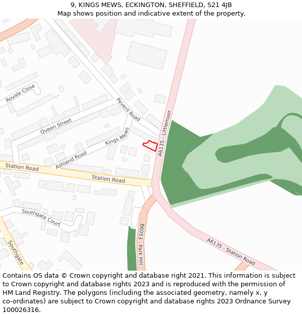 9, KINGS MEWS, ECKINGTON, SHEFFIELD, S21 4JB: Location map and indicative extent of plot