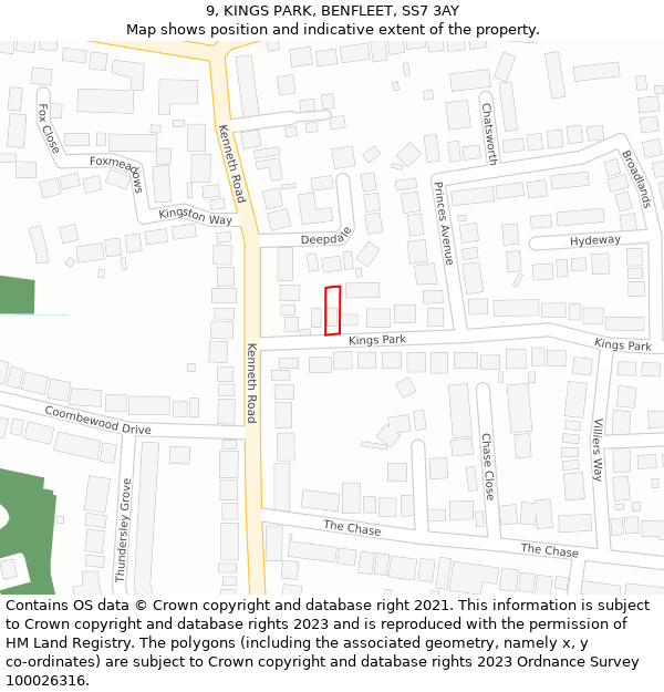 9, KINGS PARK, BENFLEET, SS7 3AY: Location map and indicative extent of plot