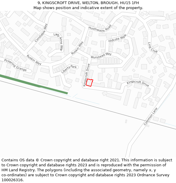 9, KINGSCROFT DRIVE, WELTON, BROUGH, HU15 1FH: Location map and indicative extent of plot