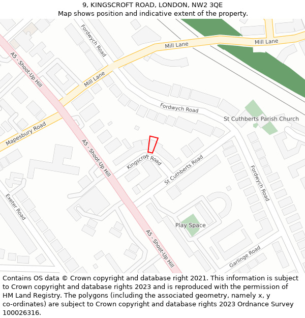 9, KINGSCROFT ROAD, LONDON, NW2 3QE: Location map and indicative extent of plot