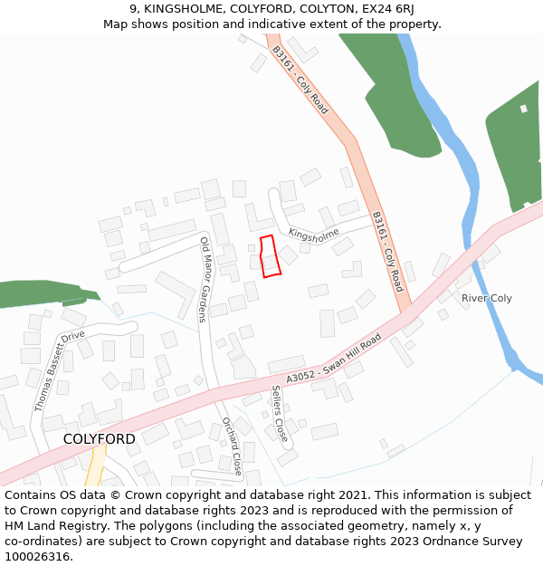 9, KINGSHOLME, COLYFORD, COLYTON, EX24 6RJ: Location map and indicative extent of plot