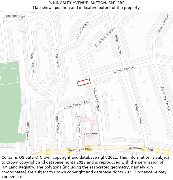 9, KINGSLEY AVENUE, SUTTON, SM1 3RE: Location map and indicative extent of plot