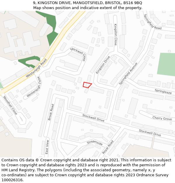 9, KINGSTON DRIVE, MANGOTSFIELD, BRISTOL, BS16 9BQ: Location map and indicative extent of plot