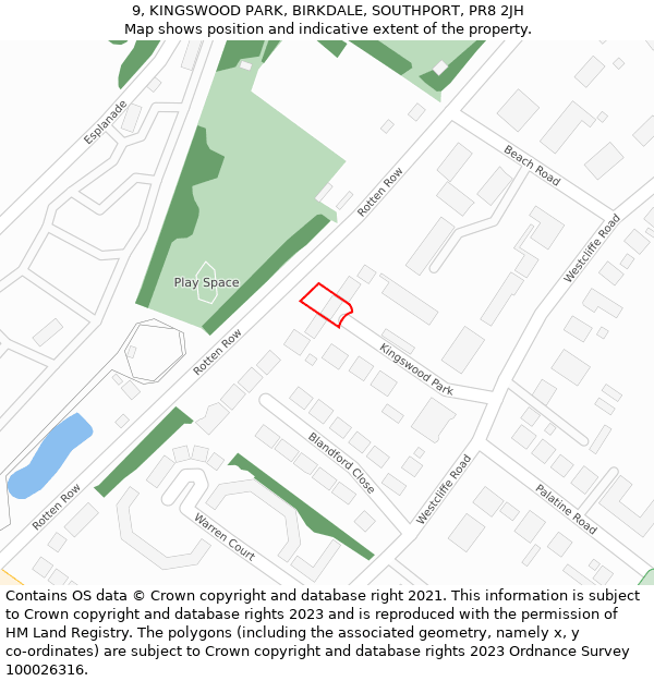 9, KINGSWOOD PARK, BIRKDALE, SOUTHPORT, PR8 2JH: Location map and indicative extent of plot