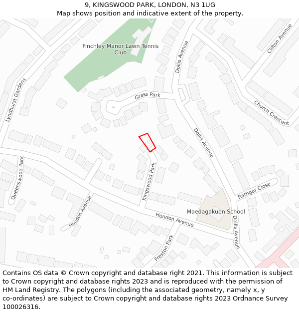 9, KINGSWOOD PARK, LONDON, N3 1UG: Location map and indicative extent of plot