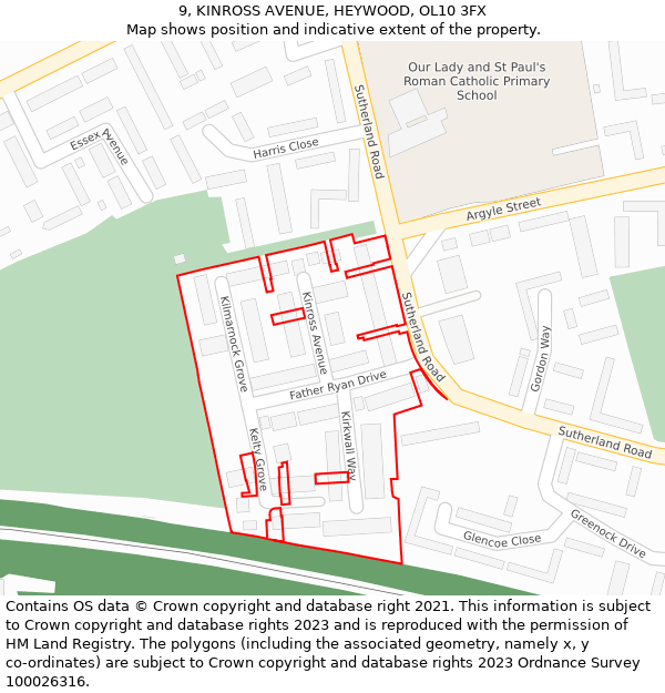 9, KINROSS AVENUE, HEYWOOD, OL10 3FX: Location map and indicative extent of plot