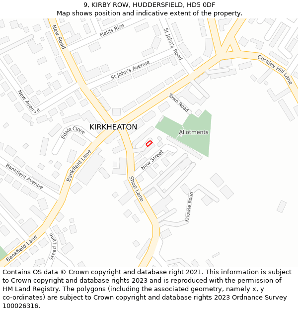 9, KIRBY ROW, HUDDERSFIELD, HD5 0DF: Location map and indicative extent of plot