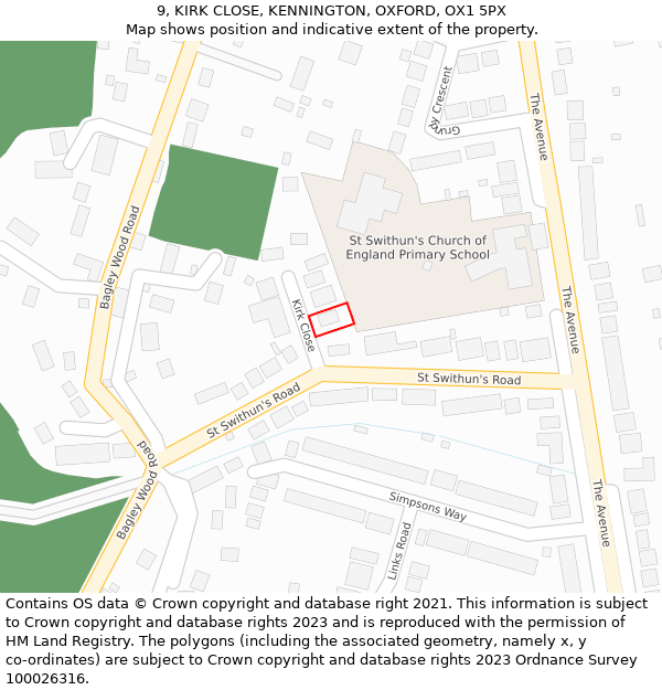 9, KIRK CLOSE, KENNINGTON, OXFORD, OX1 5PX: Location map and indicative extent of plot