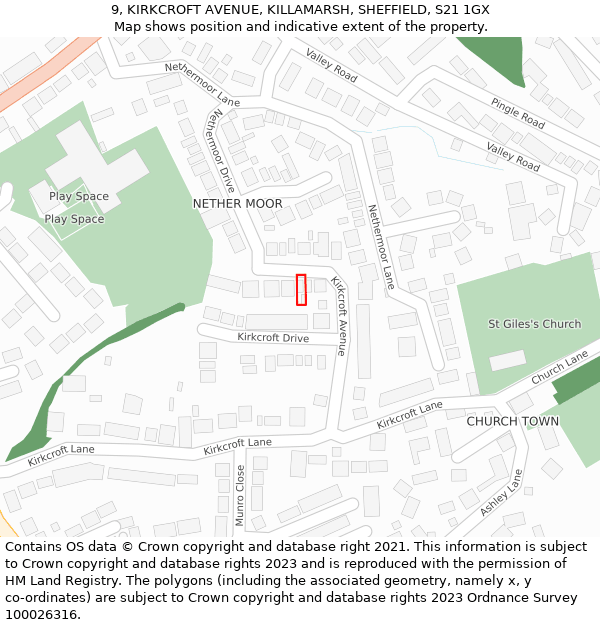 9, KIRKCROFT AVENUE, KILLAMARSH, SHEFFIELD, S21 1GX: Location map and indicative extent of plot