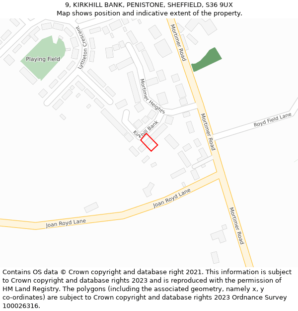 9, KIRKHILL BANK, PENISTONE, SHEFFIELD, S36 9UX: Location map and indicative extent of plot