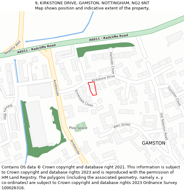 9, KIRKSTONE DRIVE, GAMSTON, NOTTINGHAM, NG2 6NT: Location map and indicative extent of plot