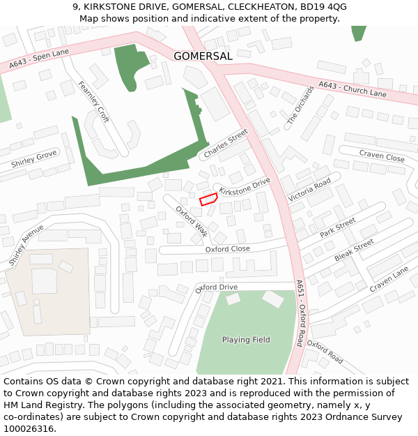 9, KIRKSTONE DRIVE, GOMERSAL, CLECKHEATON, BD19 4QG: Location map and indicative extent of plot