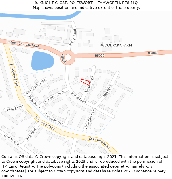 9, KNIGHT CLOSE, POLESWORTH, TAMWORTH, B78 1LQ: Location map and indicative extent of plot