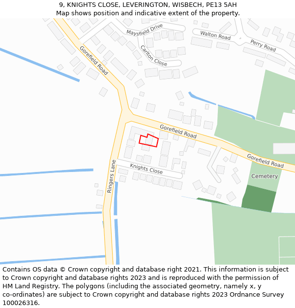 9, KNIGHTS CLOSE, LEVERINGTON, WISBECH, PE13 5AH: Location map and indicative extent of plot