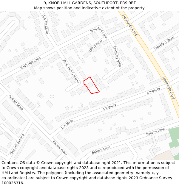 9, KNOB HALL GARDENS, SOUTHPORT, PR9 9RF: Location map and indicative extent of plot